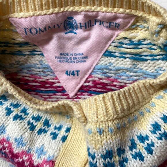 2 Vintage Tommy Hilfiger Baby Yellow Cardigans Fair Isle Pattern Cotton Wool - Picture 6 of 7